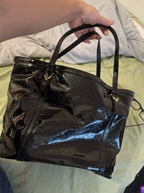 Gucci Black Patent Leather Tote with Gold Hardware